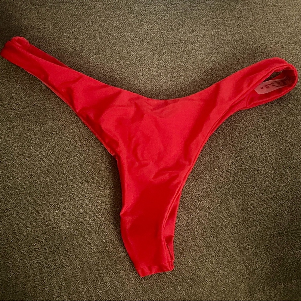 New! Red Bikini Bottom with Ruched Thong Back - Picture 5 of 7
